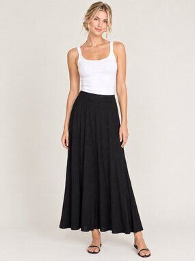 Chico's Ribbed Waistband Maxi Skirt Back Zip Black 12 #A4750
